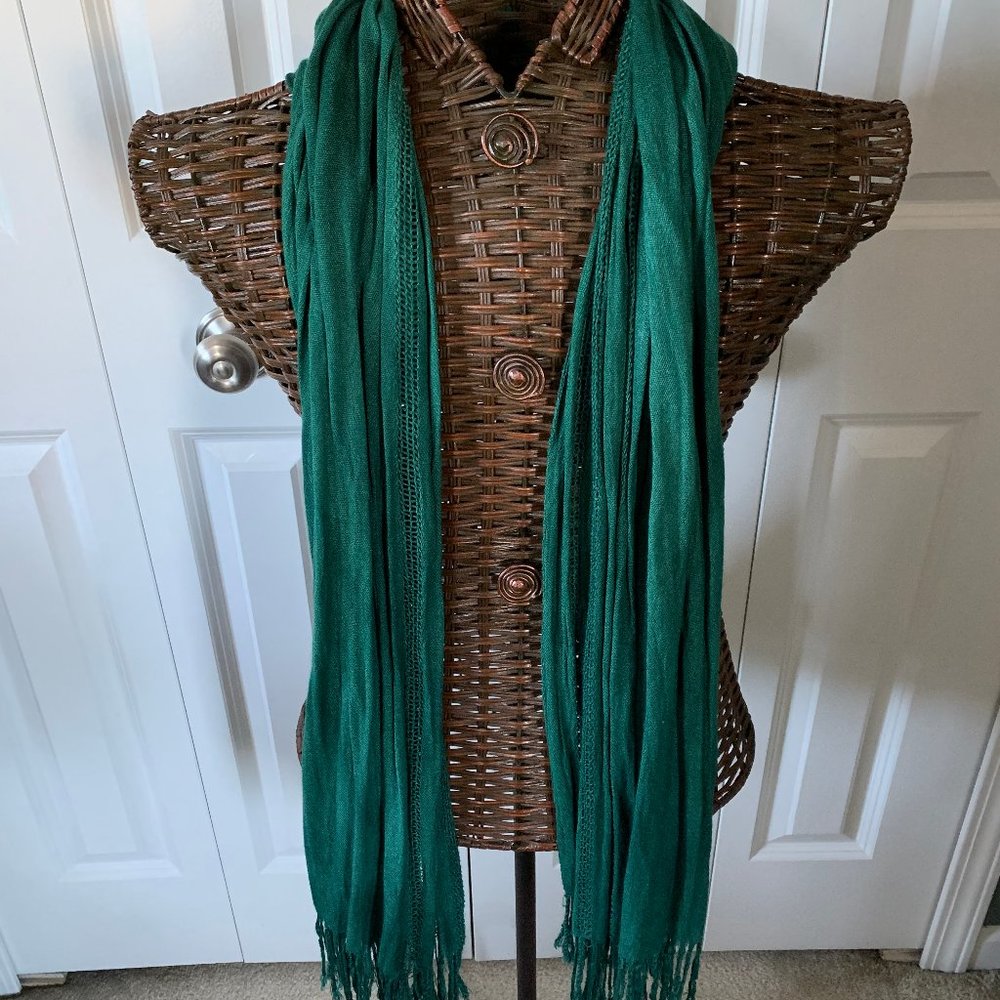 Rectangle Pashmina Fringe Green Scarf  20 x 80